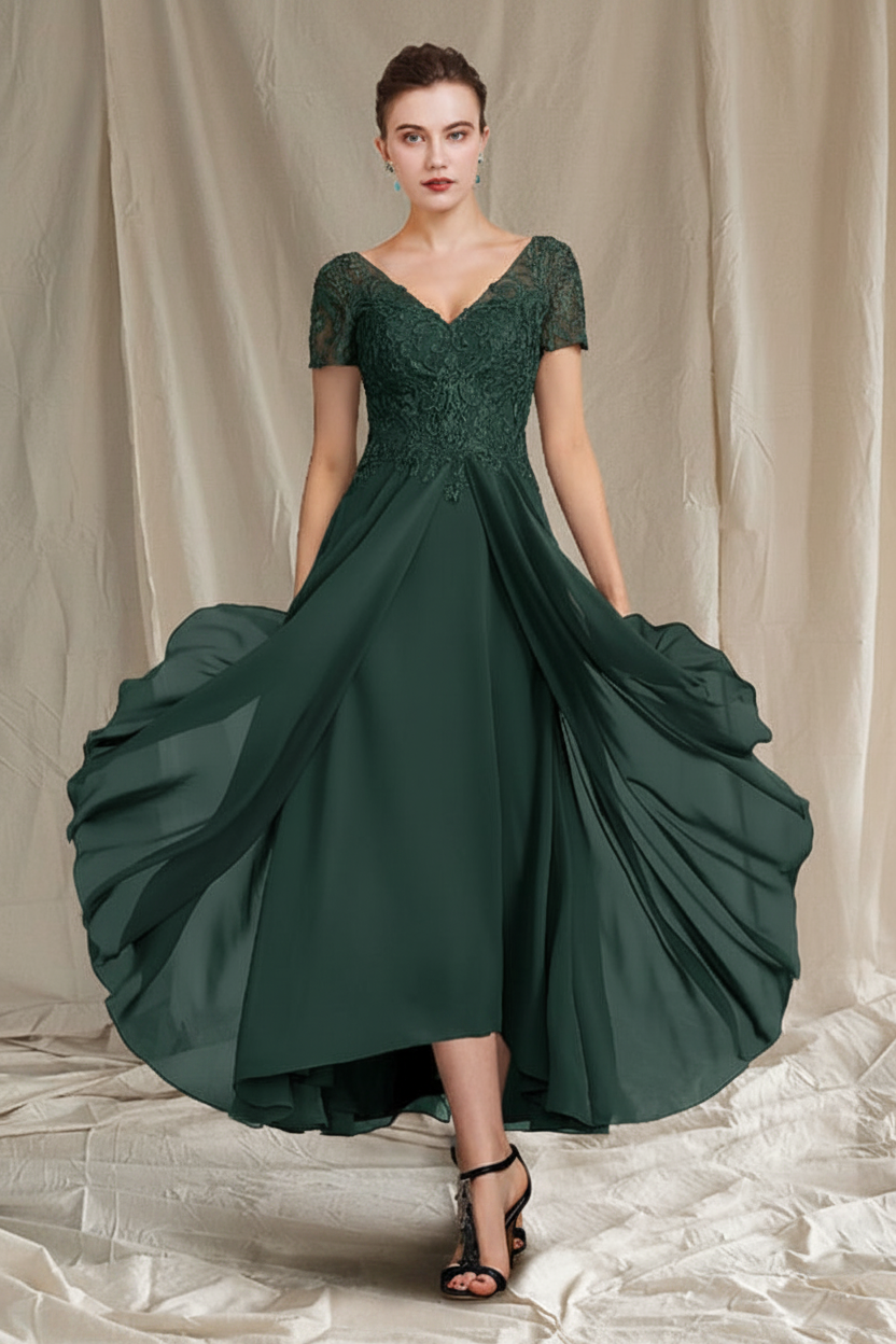 A-Line/Princess V-Neck Tea-Length Mother of the Bride Dresses