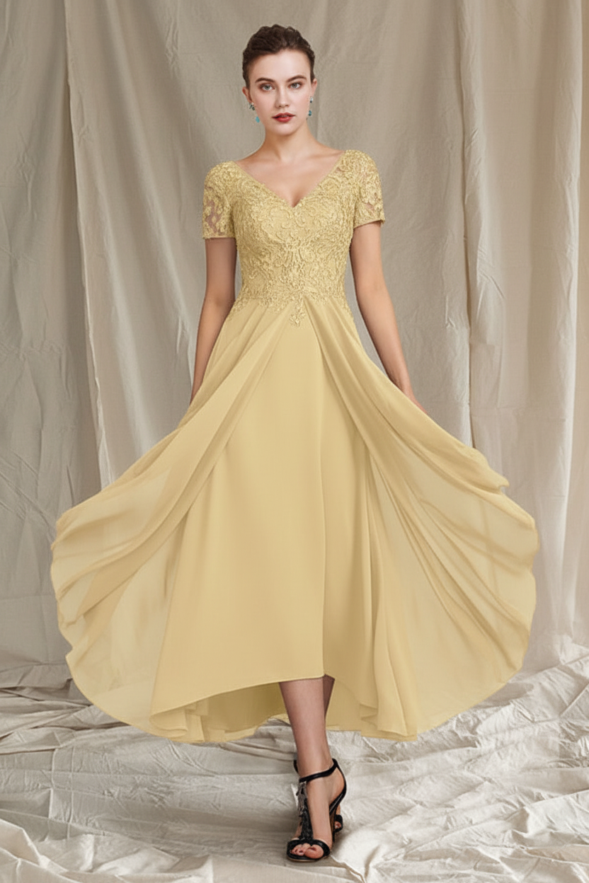 A-Line/Princess V-Neck Tea-Length Mother of the Bride Dresses