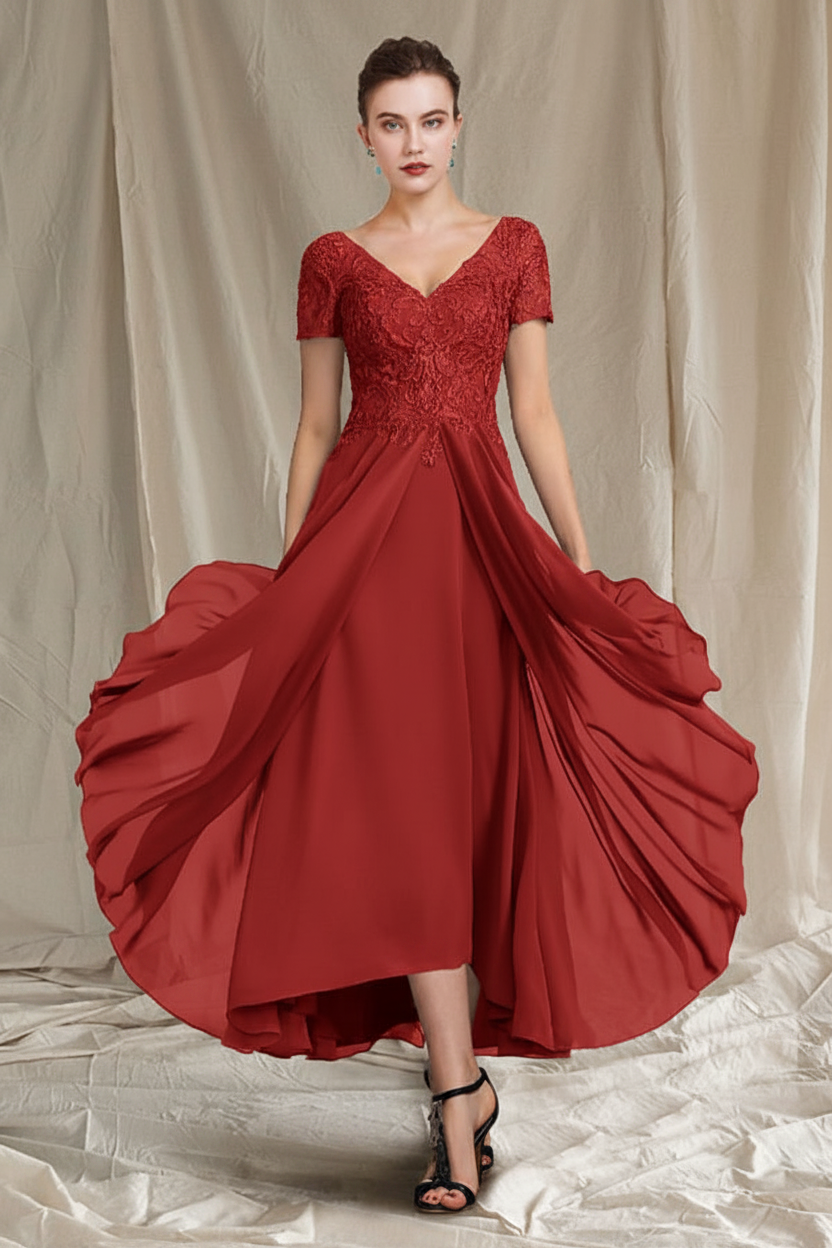 A-Line/Princess V-Neck Tea-Length Mother of the Bride Dresses