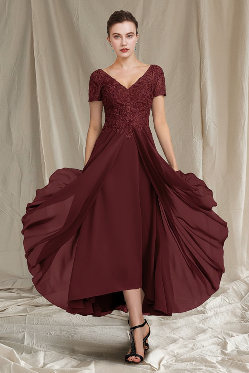 A-Line/Princess V-Neck Tea-Length Mother of the Bride Dresses