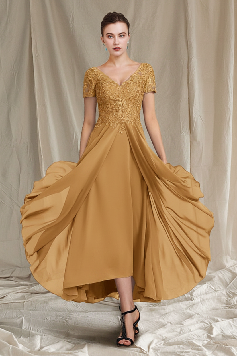 A-Line/Princess V-Neck Tea-Length Mother of the Bride Dresses
