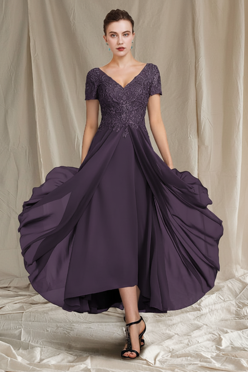 A-Line/Princess V-Neck Tea-Length Mother of the Bride Dresses