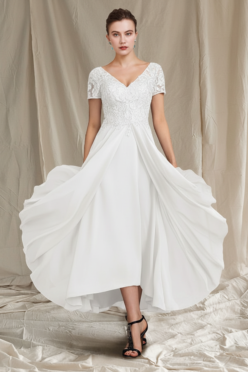 A-Line/Princess V-Neck Tea-Length Mother of the Bride Dresses