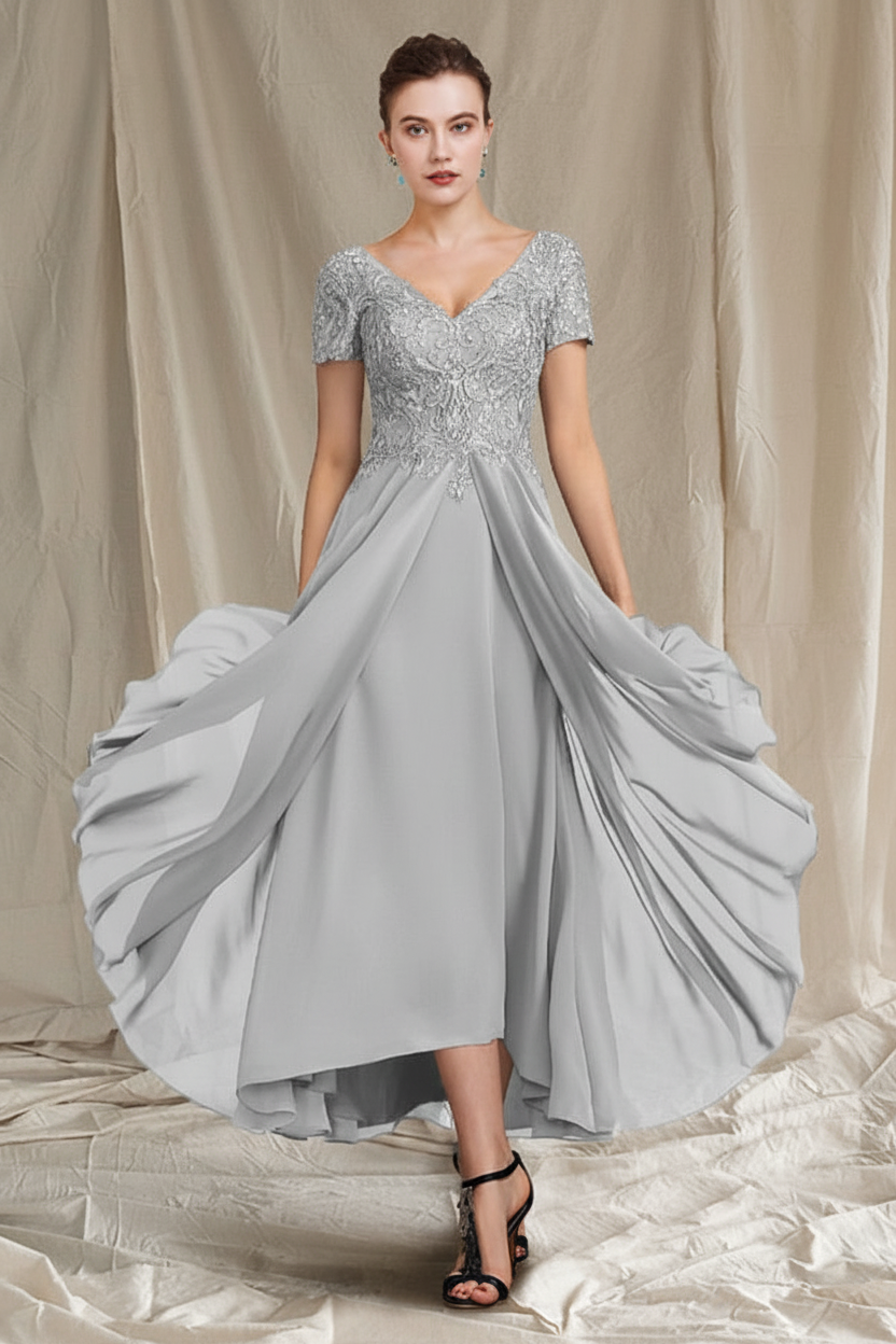 A-Line/Princess V-Neck Tea-Length Mother of the Bride Dresses