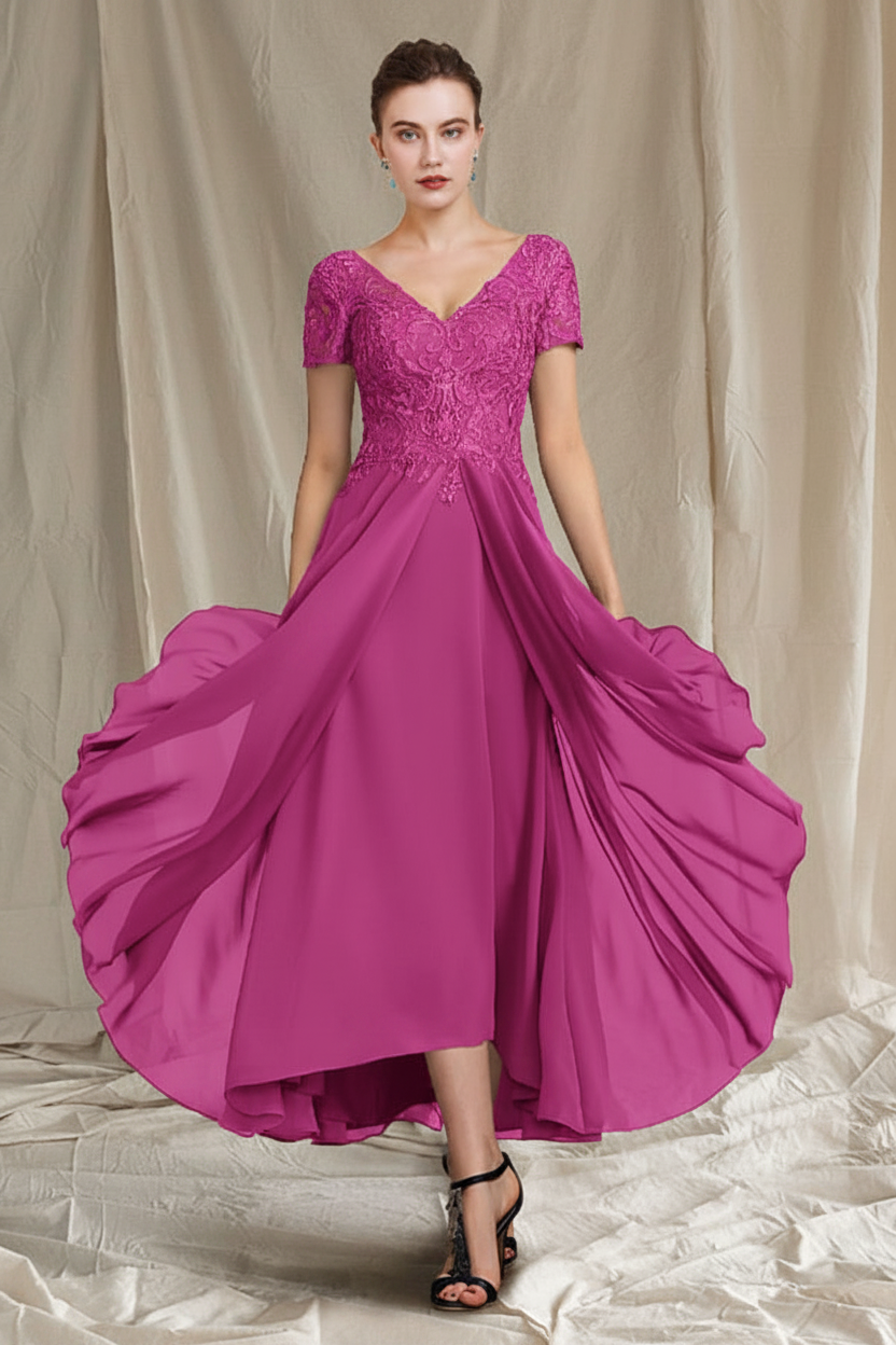 A-Line/Princess V-Neck Tea-Length Mother of the Bride Dresses