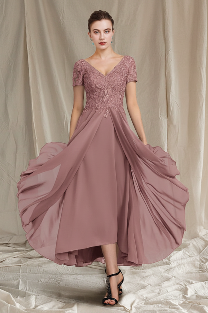 A-Line/Princess V-Neck Tea-Length Mother of the Bride Dresses