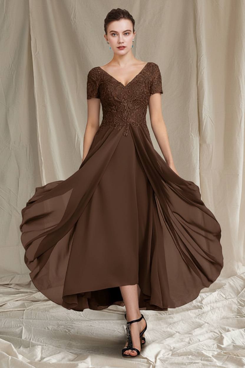 A-Line/Princess V-Neck Tea-Length Mother of the Bride Dresses