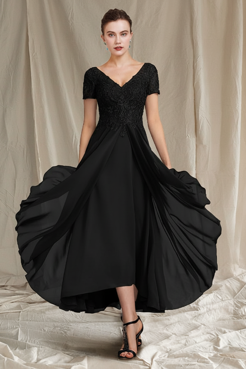 A-Line/Princess V-Neck Tea-Length Mother of the Bride Dresses
