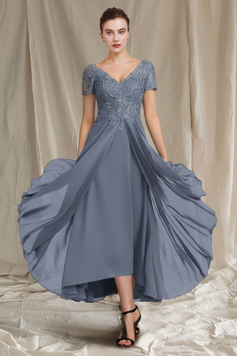 A-Line/Princess V-Neck Tea-Length Mother of the Bride Dresses