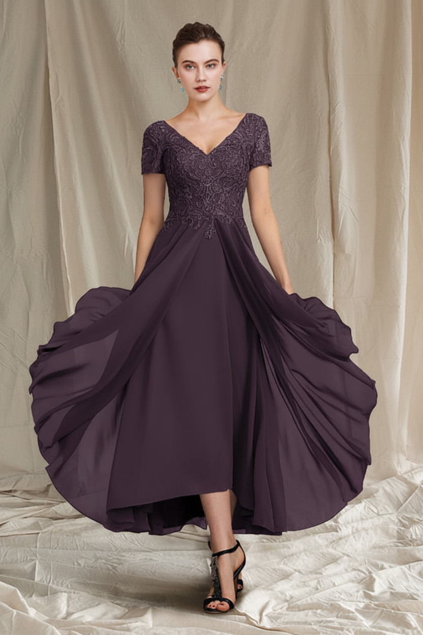 A-Line/Princess V-Neck Tea-Length Mother of the Bride Dresses