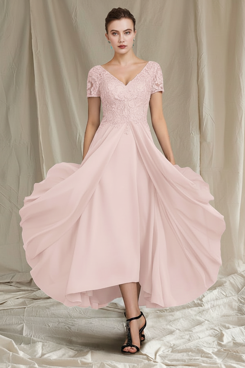 A-Line/Princess V-Neck Tea-Length Mother of the Bride Dresses