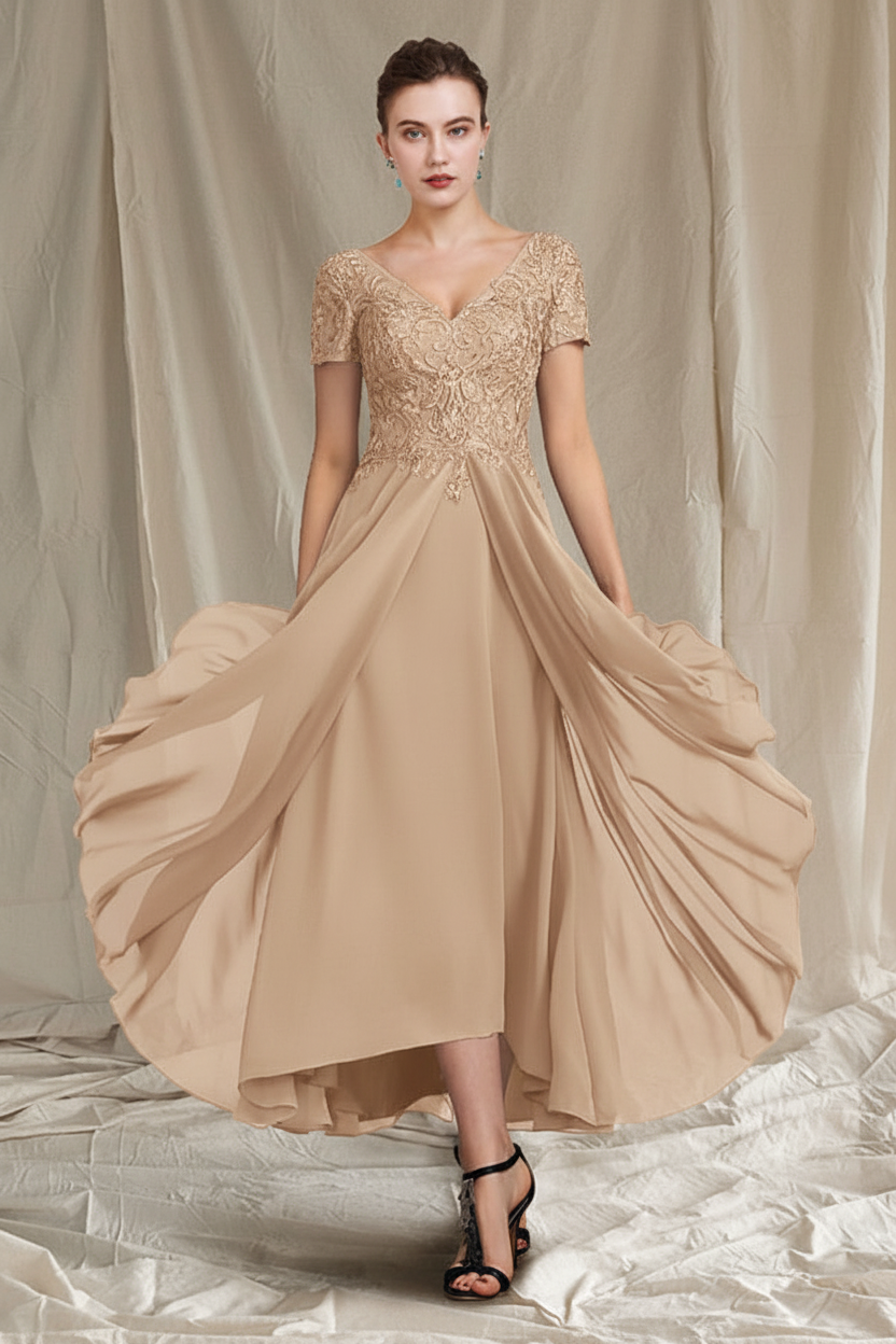 A-Line/Princess V-Neck Tea-Length Mother of the Bride Dresses