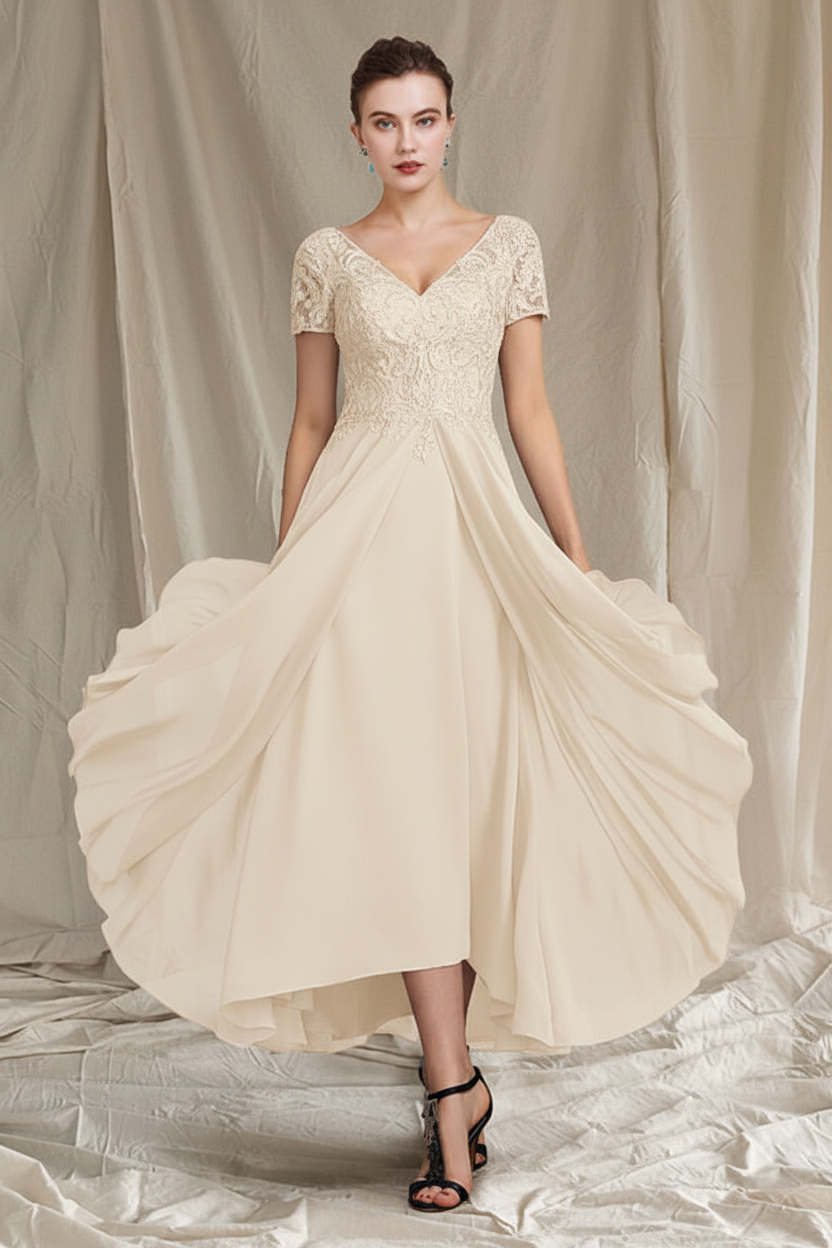A-Line/Princess V-Neck Tea-Length Mother of the Bride Dresses
