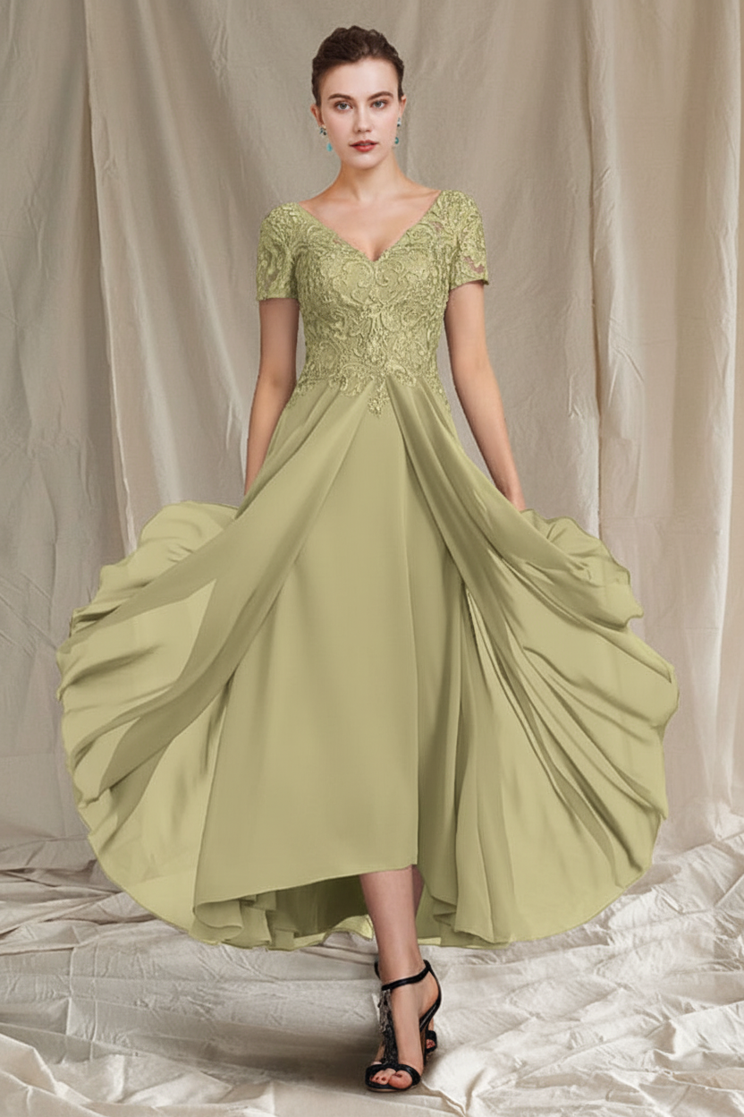 A-Line/Princess V-Neck Tea-Length Mother of the Bride Dresses