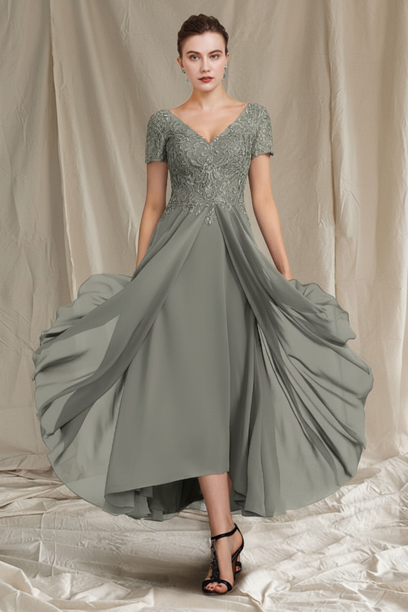 A-Line/Princess V-Neck Tea-Length Mother of the Bride Dresses