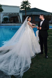 A-Line Charming V-Neck Sleeveless Tulle Floor-Length Wedding Dresses with Appliques