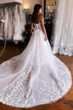 A-Line Sleeveless Floor-Length Tulle Sweetheart Wedding Dresses with Appliques