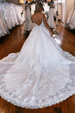 A-Line Spaghetti Straps Floor-Length Sweetheart Appliques Wedding Dresses with Lace