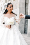 Ball Gown Sweetheart Long Sleeve Floor-Length Stain Wedding Dresses with Lace