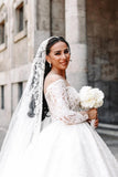 A-Line Sweetheart Long Sleeve Floor-Length Stain Wedding Dresses with Lace