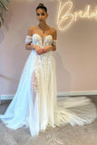 A-Line Sweetheart Off-The-Shoulder Tulle Floor-Length Wedding Dresses with Appliques