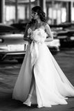 A-Line Tulle Sleeveless Floor-Length Sweetheart Split Front Wedding Dresses with Appliques