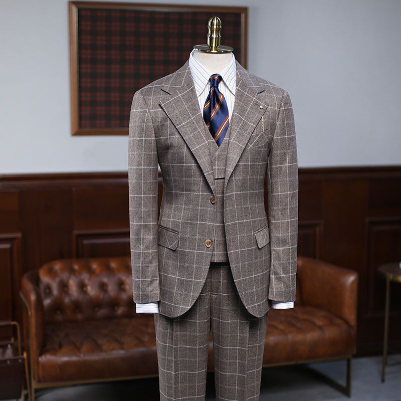 Affordable Coffee Plaid Three Pieces Men’s Business Suit