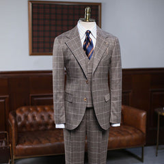 Affordable Coffee Plaid Three Pieces Men’s Business Suit