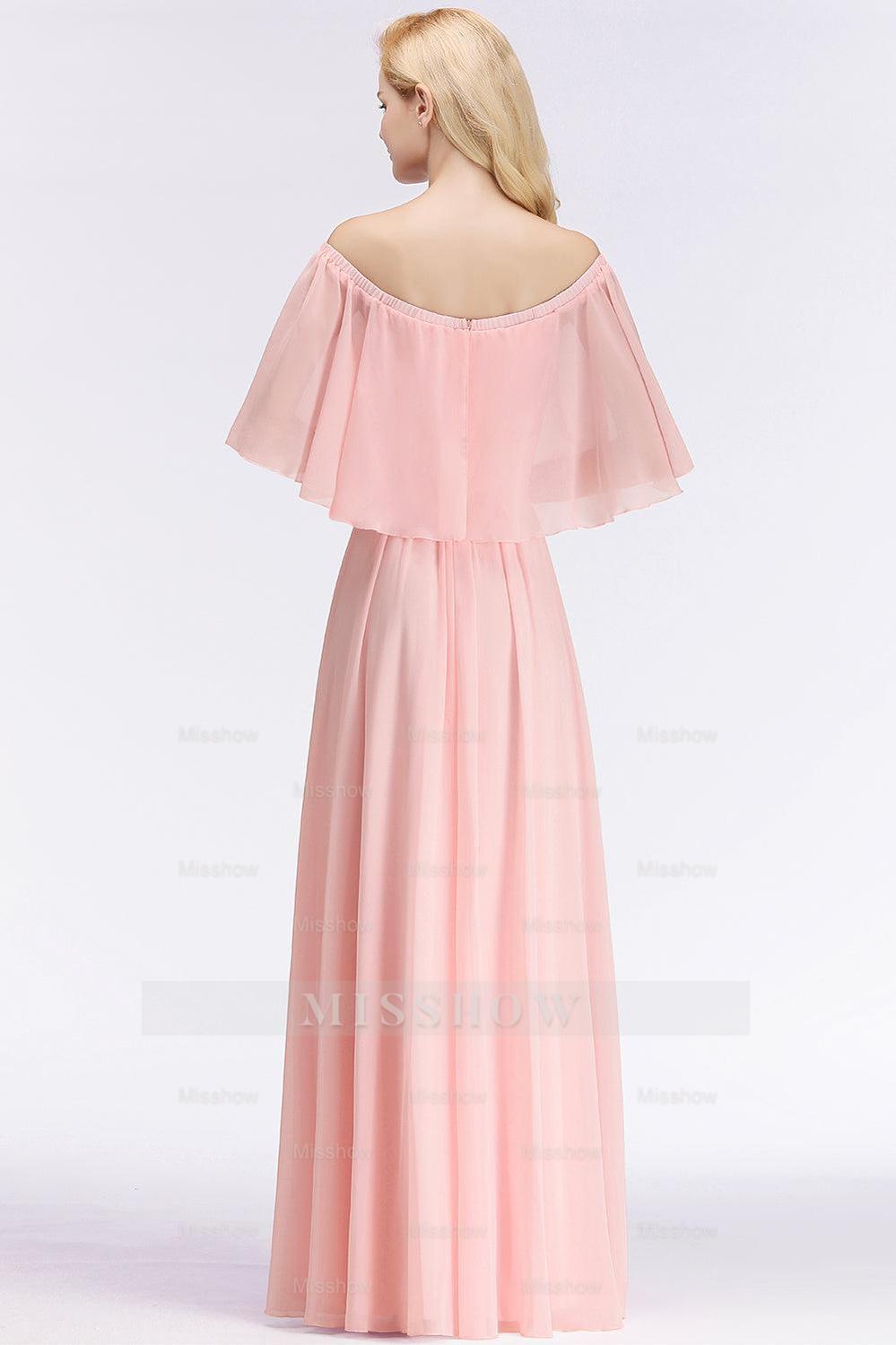 Affordable Flounced Crinkle Bridesmaid dresses Modest Pink Chiffon Wedding Party Dress Affordable Flounced Crinkle Bridesmaid dresses Modest Pink Chiffon Wedding Party Dress