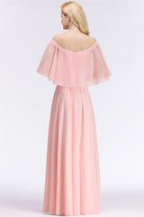 Affordable Flounced Crinkle Halter Bridesmaid dresses Modest Pink Chiffon Wedding Party Dress