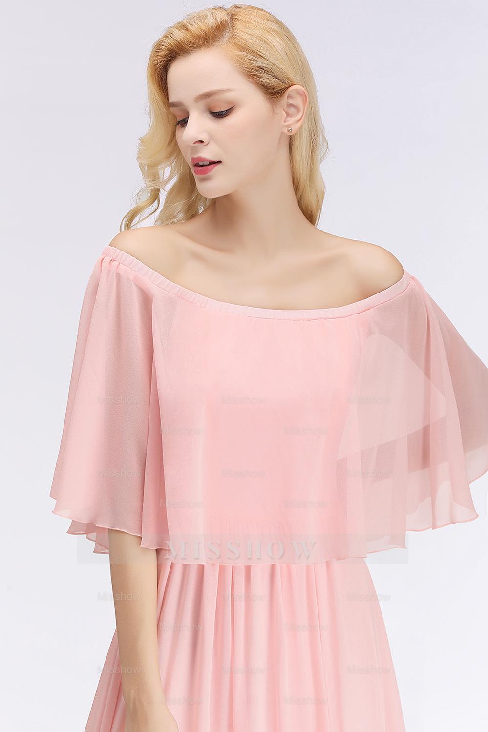 Affordable Flounced Crinkle Bridesmaid dresses Modest Pink Chiffon Wedding Party Dress Affordable Flounced Crinkle Bridesmaid dresses Modest Pink Chiffon Wedding Party Dress