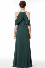 Affordable Cold-shoulder Ruffle Dark Green Bridesmaid dresses