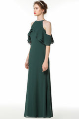 Affordable Cold-shoulder Ruffle Dark Green Bridesmaid dresses
