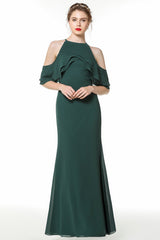 Affordable Cold-shoulder Ruffle Dark Green Bridesmaid dresses