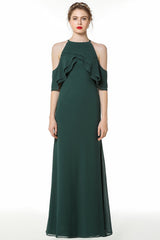 Affordable Cold-shoulder Ruffle Dark Green Bridesmaid dresses