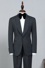 All Black One Button Slim Fit Groom’s Wedding Suit