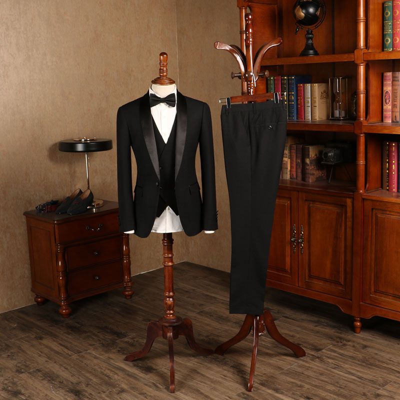 All Black Three Pieces Custom Wedding Suit for Grooms