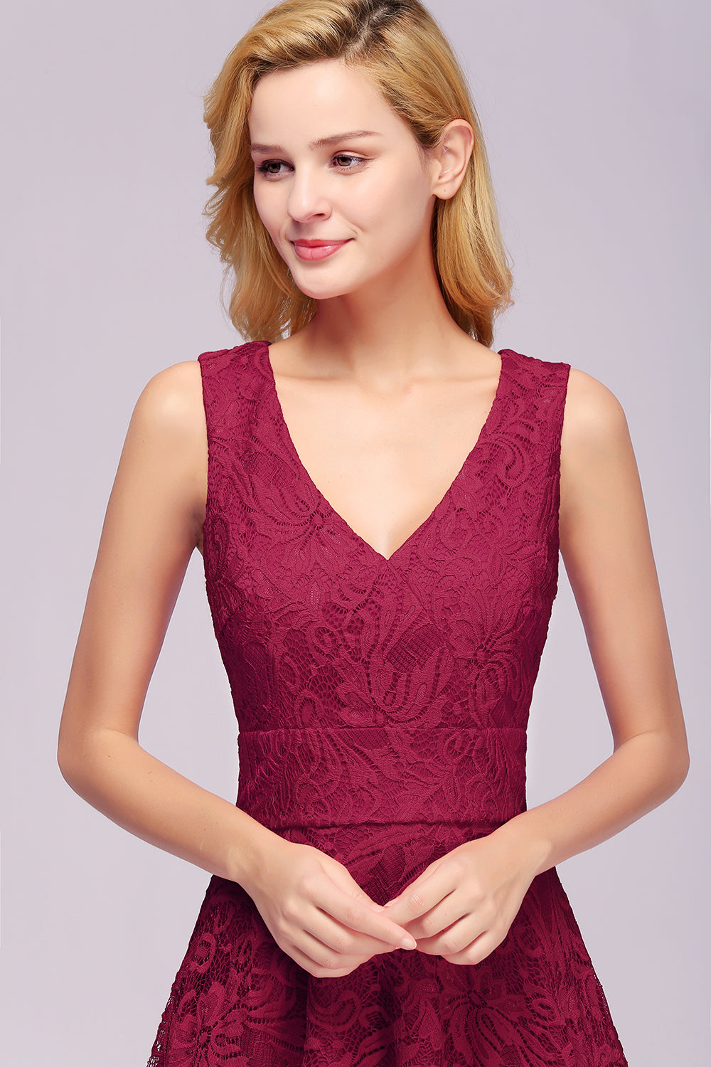Amazing A-Line V-Neck Sleeveless Lace Bridesmaid Dress