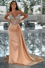 Amazing Column Satin V-Neck Sleeveless Prom Evening Dresses With Beading
