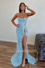 Amazing Dark Green Strapless Sleeveless Mermaid Formal Dress With Sequins