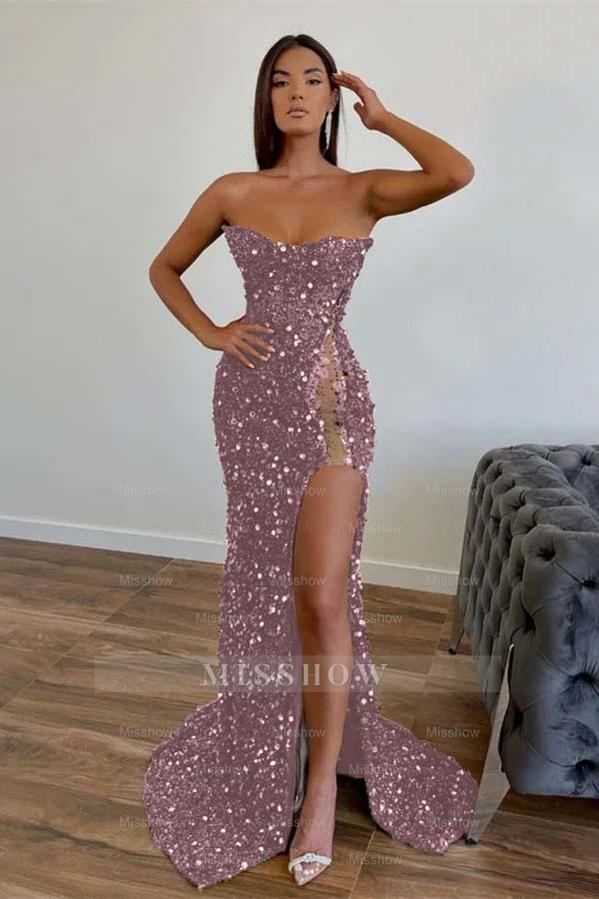 Amazing Dark Green Strapless Sleeveless Mermaid Formal Dress With Sequins