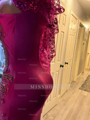 Amazing Fuchsia Mermaid Sleeveless Beaded Long Prom Dress with Lace