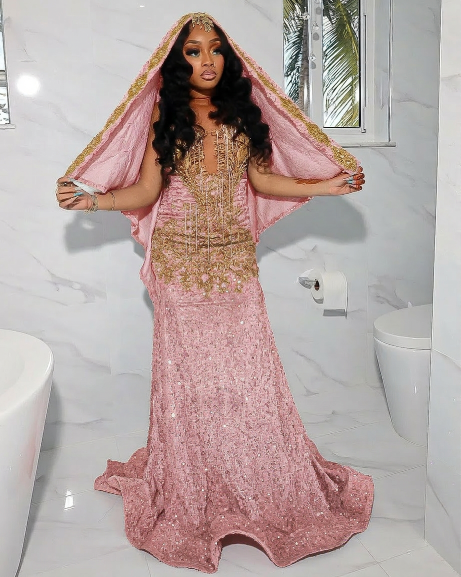 Amazing Long Blue Sequined Sleeveless Mermaid Lace Prom Dress with Veil