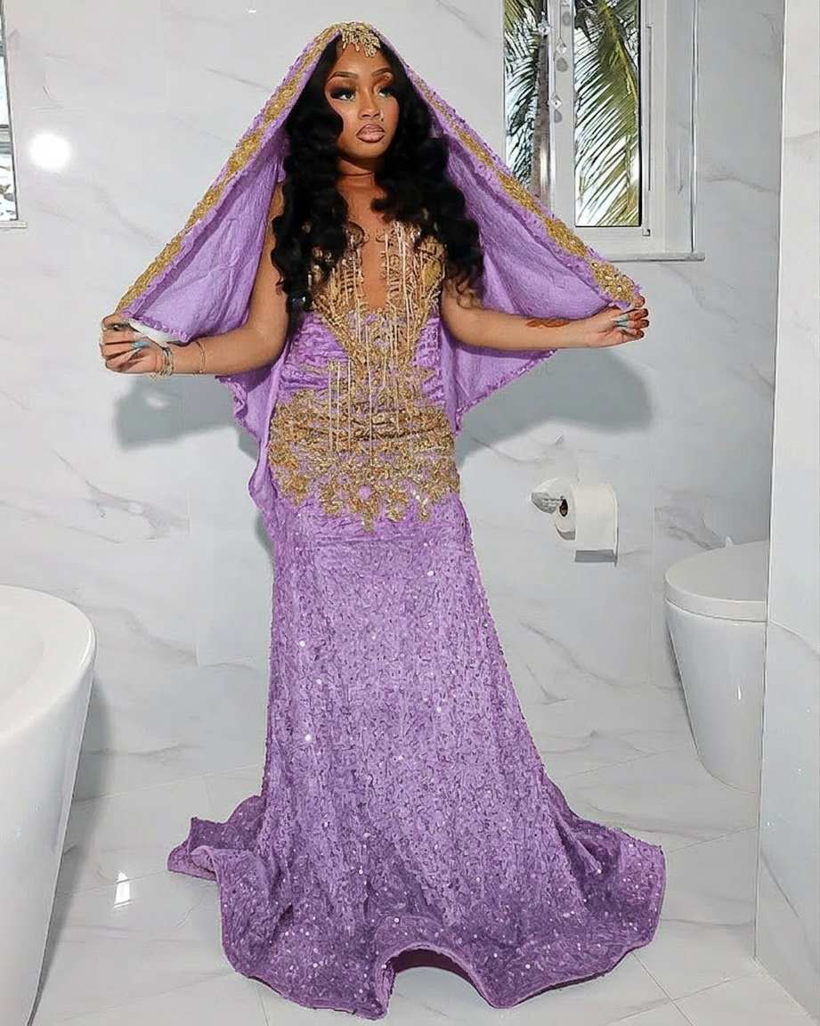 Amazing Long Blue Sequined Sleeveless Mermaid Lace Prom Dress with Veil