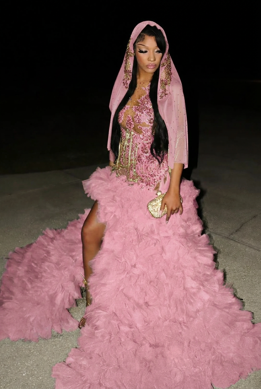 Candy pink scoop split-front A-line prom dress