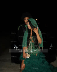 Amazing Long Emerald Beaded Sleeveless Prom Dress with Slit and Veil