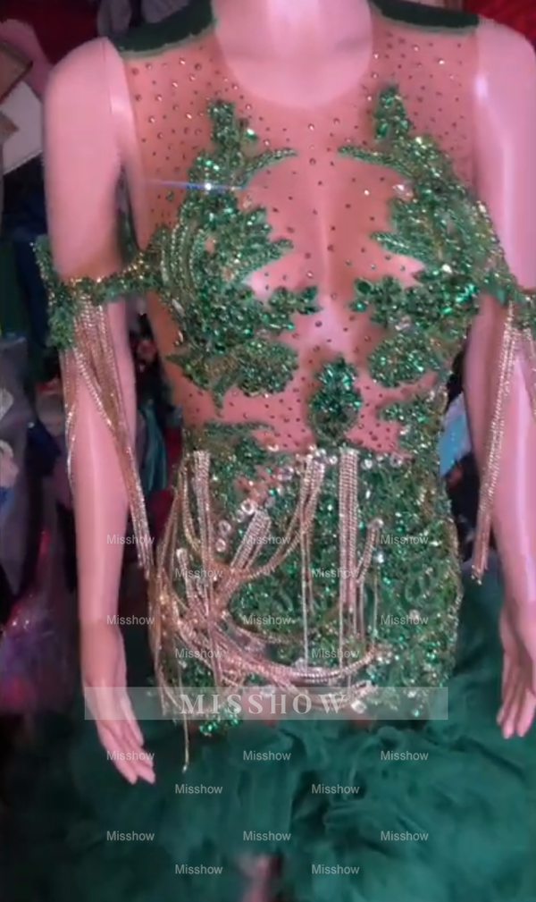 Amazing Long Emerald Beaded Sleeveless Prom Dress with Slit and Veil