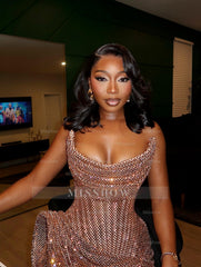 Amazing Long Gold Strapless Mermaid Glitter Long Prom Dress with Slit