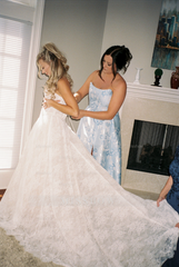 Amazing Long Ivory A-line Strapless Lace Wedding Dress