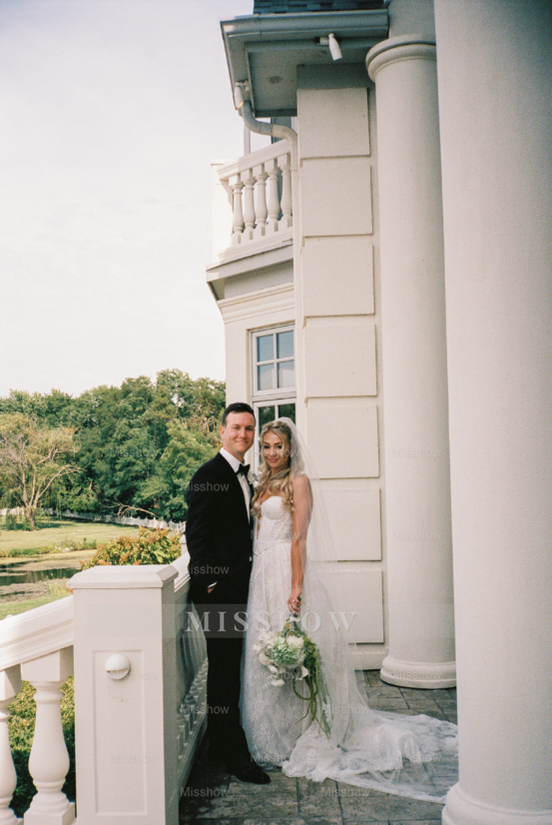Amazing Long Ivory A-line Strapless Lace Wedding Dress